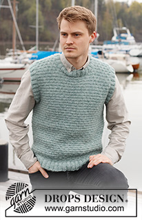 Winter Rapids Slipover / DROPS 224-16 - Knitted vest / slipover for men in DROPS Air. The piece is worked with textured pattern and ribbed edges. Sizes S - XXXL.