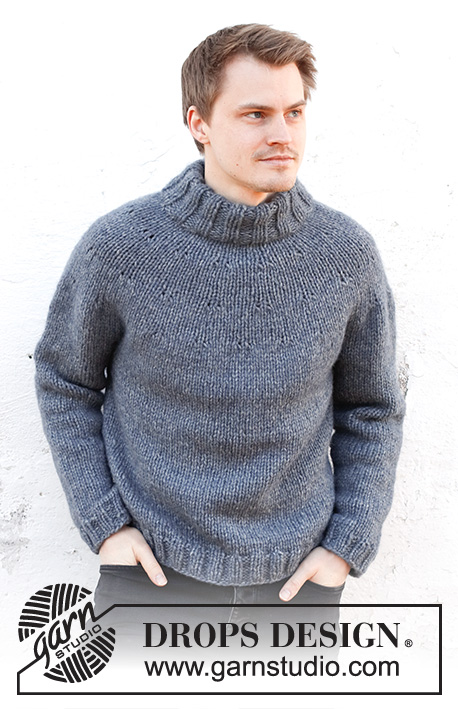 Sailor Blues Sweater / DROPS 224-19 - Knitted sweater for men in DROPS Wish. The piece is worked top down, with round yoke and double neck. Sizes S - XXXL.