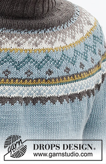Edge of the Woods / DROPS 224-20 - Pánský pulovr s kruhovým sedlem, stojáčkem a norským vzorem pletený shora dolů z příze DROPS Merino Extra Fine. Velikost S - XXXL.