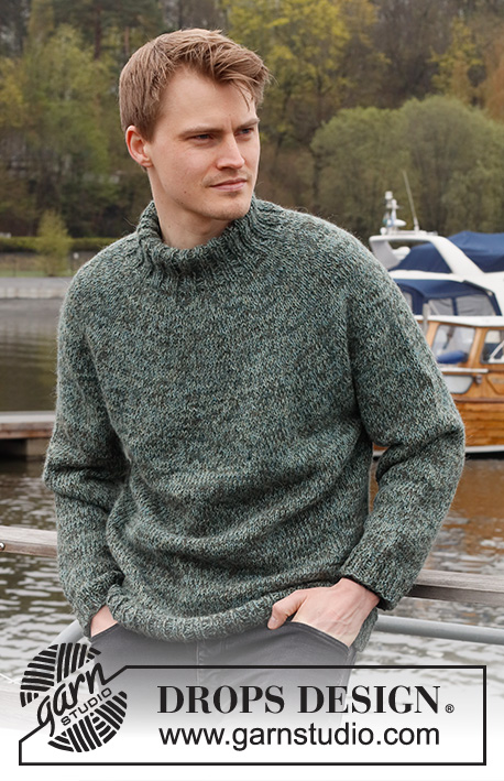 Lucky Wish / DROPS 224-21 - Knitted sweater for men in 2 strands DROPS Alpaca. The piece is worked top down with double neck and round yoke. Sizes S - XXXL.