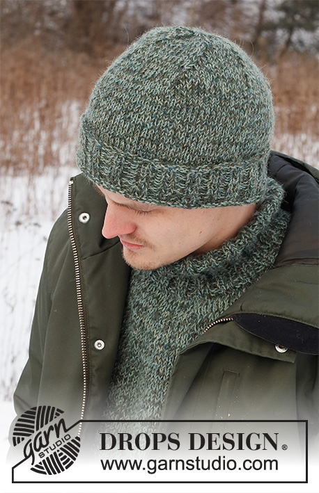 Sea Crest Hat / DROPS 224-24 - Knitted hat for men in 2 strands DROPS Alpaca. Sizes S - XL.