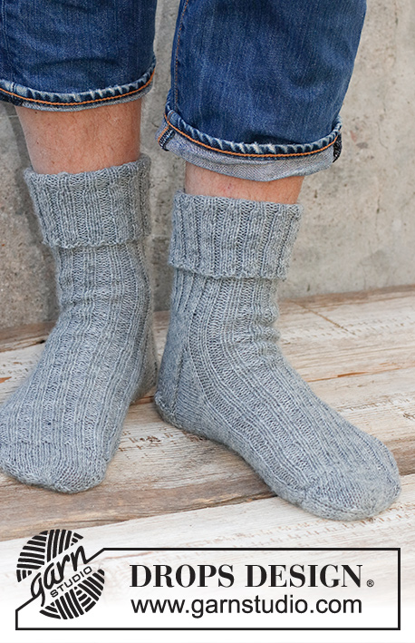 Shadow Spin / DROPS 224-29 - Knitted socks for men in DROPS Fabel. Sizes 38 – 46 = US 6 – 12 1/2