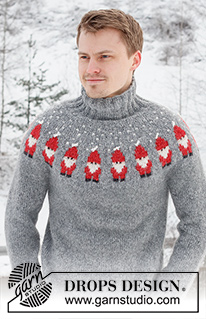 Merry Santas / DROPS 224-5 - Knitted sweater for men in DROPS Air. The piece is worked top down, with round yoke and Santa pattern. Sizes S - XXXL. Theme: Christmas.