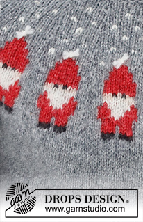 Merry Santas / DROPS 224-5 - Męski sweter na drutach przerabiany od góry do dołu, z zaokrąglonym karczkiem i żakardem w Mikołaje, z włóczki DROPS Air. Od S do XXXL. Temat: Boże Narodzenie.