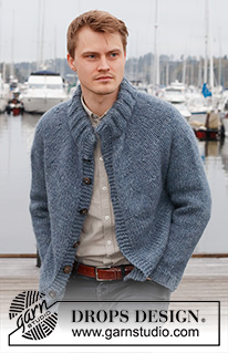 Sailor Blues / DROPS 224-8 - Knitted jacket for men in DROPS Wish. The piece is worked top down, with round yoke and double neck. Sizes S - XXXL.
