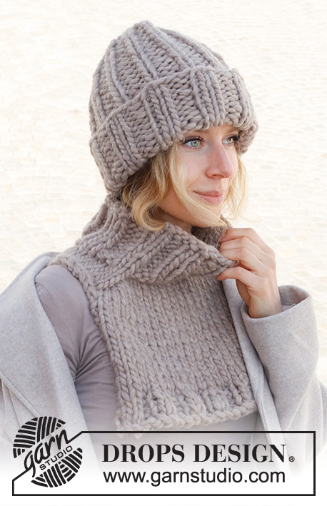 Willow Winds / DROPS 225-39 - Knitted hat and neck warmer in DROPS Polaris. Piece is knitted in rib.