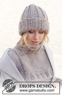 Willow Winds / DROPS 225-39 - Knitted hat and neck warmer in DROPS Polaris. Piece is knitted in rib.