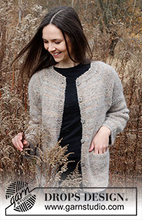 Ash Valley Jacket / DROPS 226-18 - Knitted jacket in DROPS Fabel and DROPS Brushed Alpaca Silk. Piece is knitted top down with raglan and pockets. Size: S - XXXL