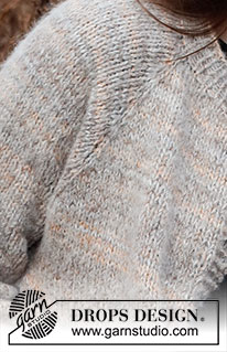 Ash Valley Jacket / DROPS 226-18 - Raglánový propínací svetr s kapsami pletený z příze DROPS Fabel a DROPS Brushed Alpaca Silk. Velikost: S - XXXL