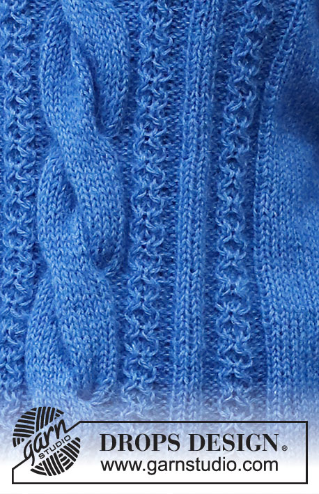 December Tide / DROPS 226-25 - Knitted sweater in DROPS Flora and DROPS Kid-Silk or DROPS Alpaca and DROPS Kid-Silk. The pieced is worked with stockinette stitch, cables, high neck and split in the slides. Sizes S - XXXL.
