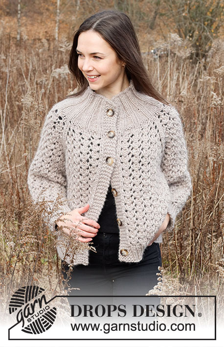 Rocky Shores / DROPS 226-30 - Knitted jacket in DROPS Snow or DROPS Wish. The piece is worked top down with raglan and lace pattern. Sizes S - XXXL.