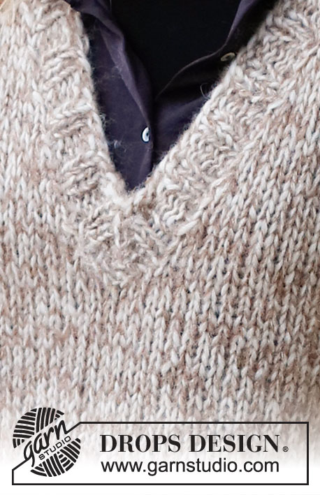 Cork Oak / DROPS 226-36 - Colete tricotado em DROPS Air em DROPS Brushed Alpaca Silk ou DROPS Wish. Tricota-se com decote em V e orlas em canelado. Do S ao XXXL.