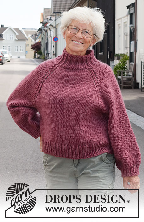 Crisp Cranberry / DROPS 226-37 - Knitted sweater in DROPS Snow. The piece is worked top down with raglan, balloon sleeves and broad, ribbed edging. Sizes XS - XXL.