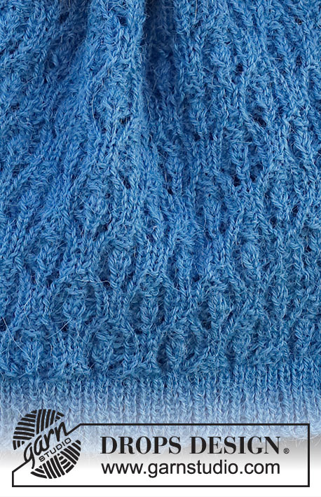 Blue Shells / DROPS 226-50 - Knitted hat and scarf in DROPS Alpaca or DROPS Nord. Piece is knitted with lace pattern.