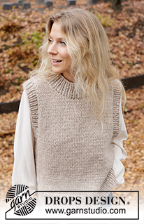 Isla Slipover / DROPS 226-58 - Knitted vest/slipover in DROPS Wish or 2 strands DROPS Air. The piece is worked in stocking stitch, with ribbed edges and split in the sides. Sizes S - XXXL.