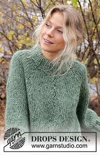 Monteverde / DROPS 226-61 - Knitted sweater in DROPS Wish or DROPS Snow and DROPS Kid-Silk. The piece is worked top down with round yoke, double neck and ribbed edges. Sizes S - XXXL.