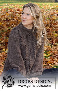Lakeside Trails Sweater / DROPS 226-7 - Knitted jumper in 2 strands DROPS Air. The piece is worked with garter stitch, lace pattern and double neck. Sizes XS - XXL.