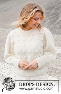 White Rabbit / DROPS 227-13 - Knitted sweater in DROPS Air. The piece is worked with bobbles, puffed sleeves and double neck. Sizes S - XXXL.