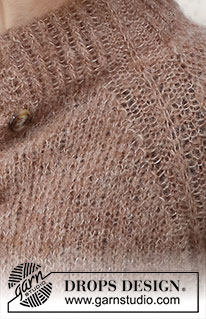 City Stride / DROPS 227-2 - Propínací raglánový svetr s dvojitým stojáčkem pletený shora dolů z příze DROPS Brushed Alpaca Silk. Velikost S - XXXL