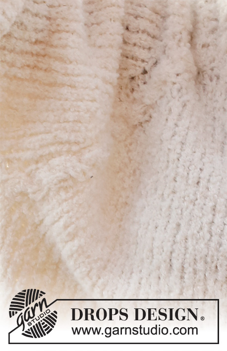 Snow Patches / DROPS 227-21 - Propínací raglánový svetr s copánky pletený shora dolů z dvojité příze DROPS Brushed Alpaca Silk. Velikost S - XXXL
