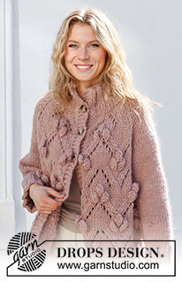 Rosé Bubbles Jacket / DROPS 227-23 - Knitted jacket in DROPS Snow or DROPS Wish. The piece is worked top down with raglan and lace pattern. Sizes S - XXXL.