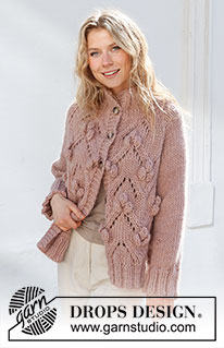 Rosé Bubbles Jacket / DROPS 227-23 - Knitted jacket in DROPS Snow or DROPS Wish. The piece is worked top down with raglan and lace pattern. Sizes S - XXXL.