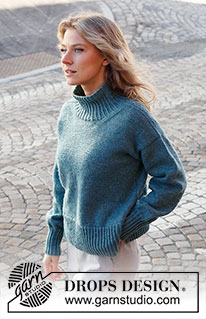 Polar Daylight / DROPS 227-4 - Knitted sweater in DROPS Karisma or DROPS Daisy. The piece is worked with a high or double neck and ribbed edges. Sizes S - XXXL.