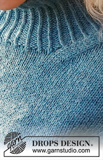 Polar Daylight / DROPS 227-4 - Pull tricoté en DROPS Karisma ou DROPS Daisy. Se tricote avec un col montant ou bien un col doublé, et bordures en côtes. Du S au XXXL.