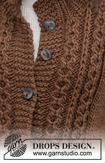 Caramel Bubbles / DROPS 227-50 - Knitted jacket in DROPS Snow. Piece is knitted top down with lace pattern and small cables. Size: S - XXXL