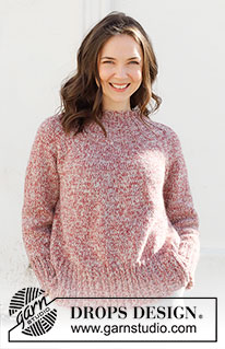 Frosted Cranberries Sweater / DROPS 228-27 - Knitted sweater in 2 strands DROPS Alpaca. Piece is knitted top down with round yoke and edges in rib. Size XS – XXL.