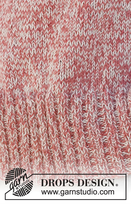 Frosted Cranberries Sweater / DROPS 228-27 - Pull tricoté de haut en bas avec empiècement arrondi et bordures en côtes, avec 2 fils DROPS Alpaca. Du XS au XXL.