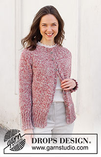 Frosted Cranberries / DROPS 228-28 - Knitted jacket in 2 strands DROPS Alpaca. Piece is knitted top down with round yoke. Size XS – XXL.