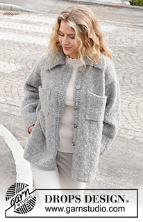 Campers Comfort / DROPS 228-39 - Knitted jacket in DROPS Alpaca Bouclé and DROPS Brushed Alpaca Silk. Piece is knitted with collar, pockets and vents in the sides. Size: S - XXXL