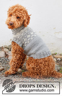 Atlanterhavsveien / DROPS 228-53 - Sweter / płaszcz dla psa na drutach z włóczki DROPS Alaska, z żakardem norweskim. Od XS do M.