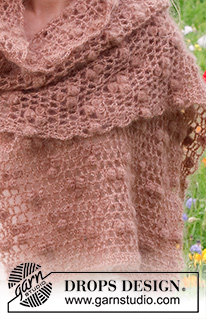 Spring's Blush / DROPS 229-11 - Crochet stole in 2 strands DROPS Kid-Silk. Piece is crocheted with bobbles and lace pattern.