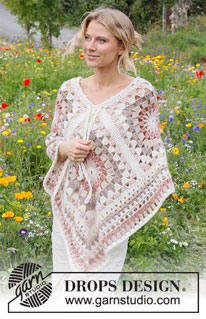 Carefree Feeling / DROPS 229-15 - Gehäkelter Poncho mit Quadraten / Granny Squares in DROPS Air. Größe S – XL.
