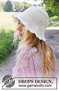 Sunshine Smiles / DROPS 229-29 - Crocheted hat in 2 strands DROPS Bomull-Lin. The piece is worked top down.