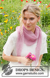 Pink Soda Shawl / DROPS 229-7 - Knitted shawl in DROPS Kid-Silk. The piece is worked sideways, with garter stitch and picot-edge.