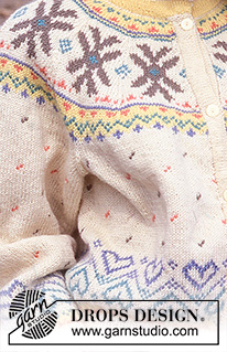 Loving Garland / DROPS 23-8 - Rozpinany sweter na drutach, z żakardem i zaokrąglonym karczkiem, z włóczki DROPS Karisma Superwash. Od S do L.