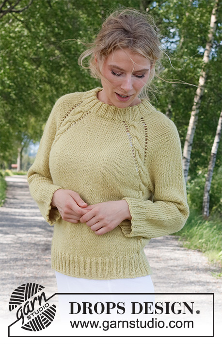Nature Lyrics / DROPS 230-12 - Knitted jumper in 2 strands DROPS Alpaca. The piece is worked top down with raglan, double neck and cables. Sizes S - XXXL.