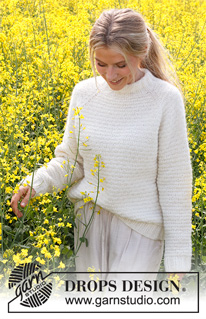 Provence Dream / DROPS 230-15 - Knitted sweater in DROPS Air. The piece is worked top down with raglan, moss stitch and double neck. Sizes S - XXXL.