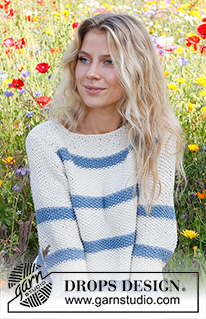 Sea Bird Sweater / DROPS 230-2 - Knitted basic sweater in DROPS Paris. The piece is worked bottom up, with moss stitch and stripes. Sizes S - XXXL.