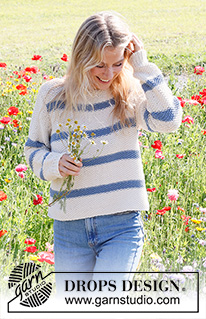 Sea Bird Sweater / DROPS 230-2 - Knitted basic sweater in DROPS Paris. The piece is worked bottom up, with moss stitch and stripes. Sizes S - XXXL.