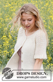 Pearlescent Cardigan / DROPS 230-26 - Knitted jacket in DROPS Alpaca and DROPS Kid-Silk. The piece is worked top down, with cables and flounces on the sleeves. Sizes S - XXXL.