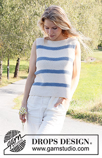 Sea Bird Top / DROPS 230-27 - Knitted top in DROPS Paris. Piece is knitted bottom up, with moss stitch and stripes. Size: S - XXXL