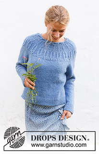 Blue Peacock / DROPS 230-29 - Knitted jumper in DROPS Air. The piece is worked top down with Fisherman’s rib and round yoke. Sizes S - XXXL.