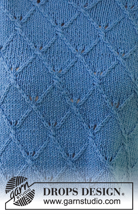 Blue Glass / DROPS 230-34 - Knitted sweater in DROPS Paris. The piece is worked bottom up, with relief-pattern. Sizes S - XXXL.