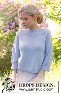 Lost in the Sky Top / DROPS 230-48 - Knitted sweater with ¾ sleeves in DROPS Alpaca. Piece is knitted top down with raglan and lace pattern. Size: S - XXXL
