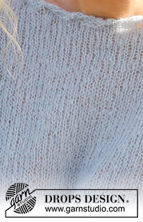 Piece of Sky / DROPS 230-50 - Sweter na drutach, przerabiany od góry do dołu, z dodawaniem oczek na ramiona i fantazyjnym dekoltem, z włóczki DROPS Brushed Alpaca Silk. Od S do XXXL.