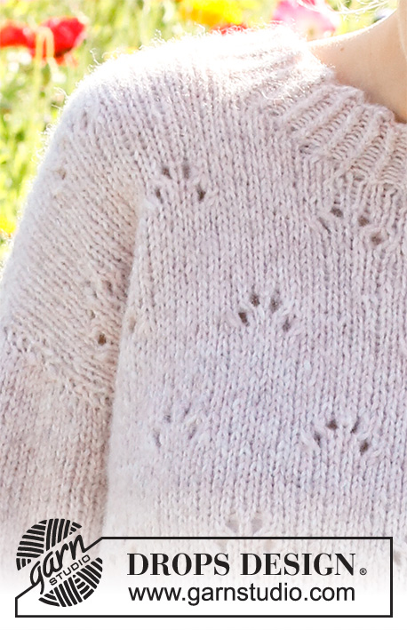 Sweetness Imprint Sweater / DROPS 231-28 - Strikket genser i DROPS Air. Arbeidet strikkes nedenfra og opp, med hullmønster og picotkant. Størrelse S - XXXL.